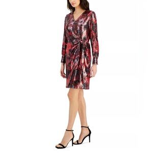 NWT Anne Klein Sequined Faux-Wrap Dress